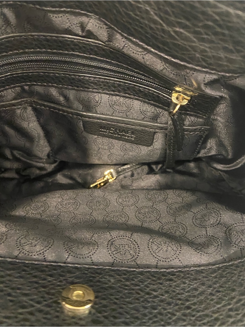 Michael Kors Bowling Black Pebbled Leather Shoulder Bag with Gold Hardware - Picture 2 of 7